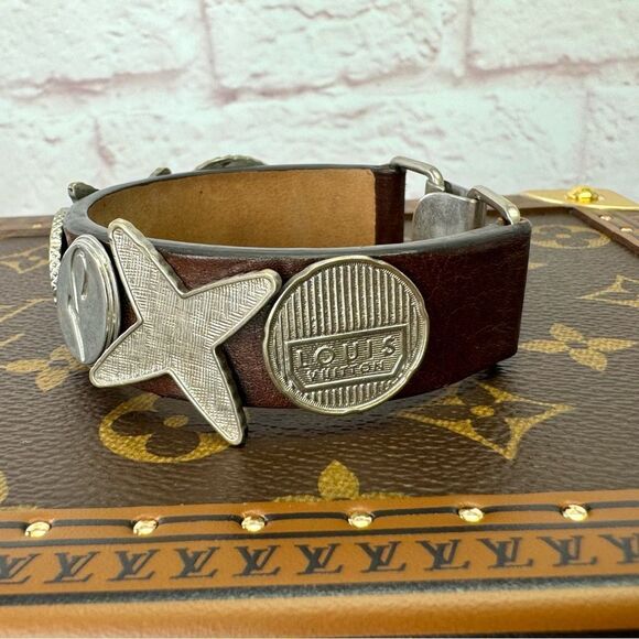RARE Louis Vuitton Silver Brown Leather Removable Charm Bracelet - Picture 5 of 10